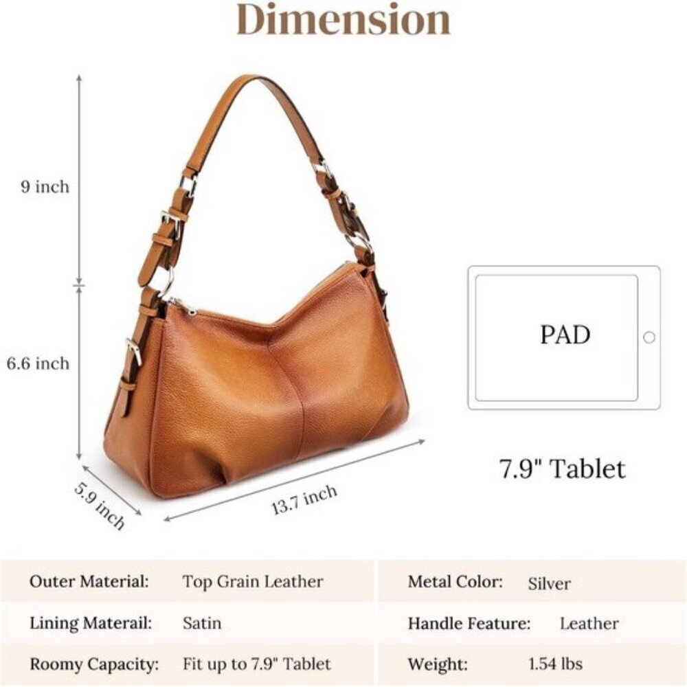 🆕Womens Brown Genuine Leather Shoulder Bag Top Handle Handbag Ladies Purses - Picture 10 of 15